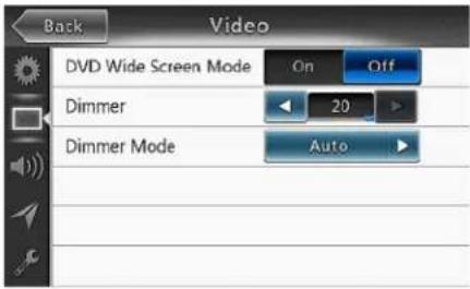 Back Video DVD Wide Screen Mode On Off Dimmer 20 Dimmer Mode Auto