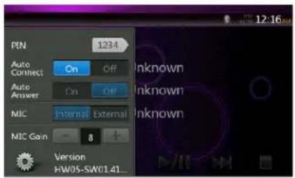 PIN 1234 Auto Connect On Off Unknown Auto Answer On Off Unknown MIC Internal External Unknown MIC Gain 8 Version HW05-SW01.41...