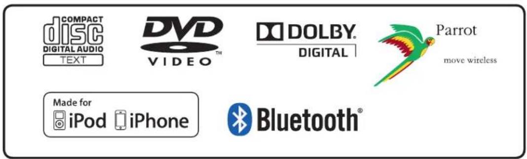 COMPACT DISC DIGITAL AUDIO TEXT DVD VIDEO™ DOLBY® DIGITAL Parrot move wireless Made for iPod iPhone Bluetooth®