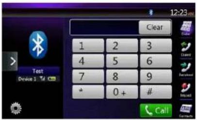12:23 Clear 1 2 3 4 5 6 7 8 9 * 0 + # Call Test Device 3 Tel Cancel