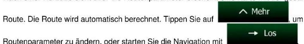Route. Die Route wird automatisch berechnet. Tippen Sie auf Mehr um → Los Routenparameter zu ändern, oder starten Sie die Navigation mit