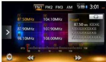 FM1 FM2 FM3 AM 3:01 87.50MHz 104.10MHz Reset1 87.90MHz 107.90MHz 87.50 kHz 98.10MHz 108.00MHz