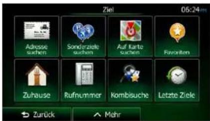 Ziel 06:24 PM Adresse suchen Sonderziele suchen Auf karte suchen Favoniten Zuhause Rufnummer Kombisuche Letzte Ziele → Zurück → Mehr