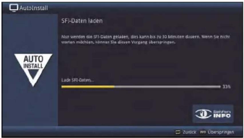 AutoInstall SFI-Daten laden Nur werden die SFI-Daten geladen, dies kann bis zu 30 Minuten dauern. Wenn Sie nicht warten möchten, können Sie diesen Vergang überspringen. Lade SFI-Daten... 33% Zurück wie Überspringen