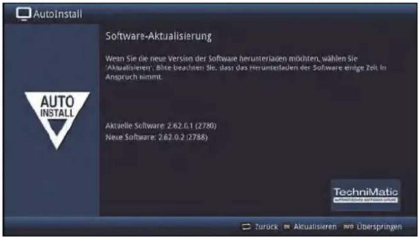 AutoInstall Software-Aktualisierung Wenn Sie die neue Version der Software herunterladen möchten, wählen Sie 'Aktualisieren', Bitte beachten Sie, dass das Herunterladen der Software einige Zeit in Anspruch nimmt. Aktuelle Software: 2.62.0.1 (2780) Neue Software: 2.62.0.2 (2788) TechniMatic TechniMatic software install Zurück • Aktualisieren • Überspringen