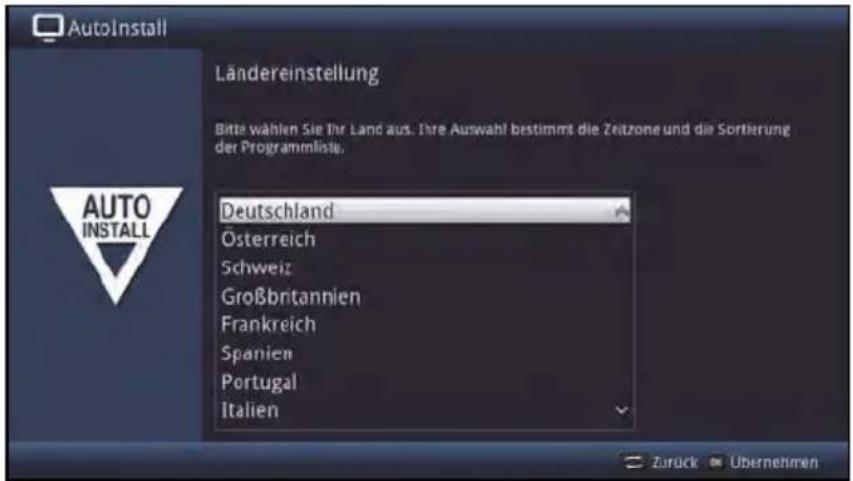 AutoInstall Ländereinstellung Bitte wählen Sie Ihr Land aus. Ihre Auswahl bestimmt die Zeitzone und die Sortierung der Programmlistie. Deutschland Österreich Schweiz Großbritannien Frankreich Spanien Portugal Italien Zurück Übernehmen