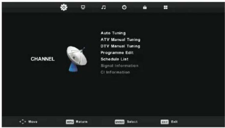 Auto Tuning ATV Manual Tuning DTV Manual Tuning Programme Edit Schedule List Signal Information CI Information