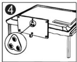 Diagram showing a table with labeled parts and an inset magnified view of three circular objects, likely indicating a component or feature.