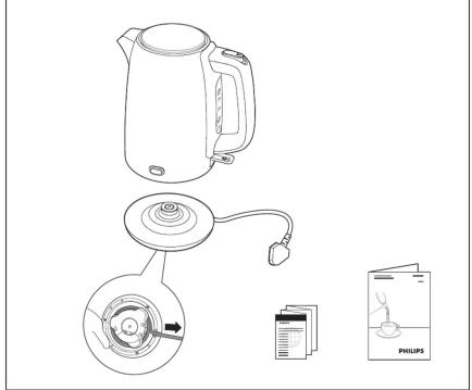 Line drawing of a kitchen appliance with labeled parts including a kettle, fan, and Philips (no text or symbols present)