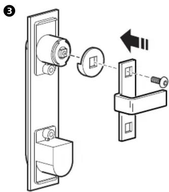 Diagram showing a door lock mechanism with a close-up of the lock and a separate view of the lock assembly.