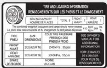 KIA Optima PHEV (2017) - Tire and loading information label - 1