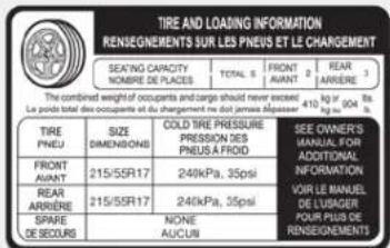 KIA Optima PHEV (2017) - Tire and loading information label - 2