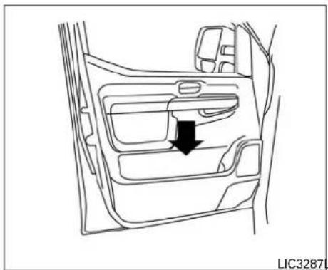 Line drawing of a car interior showing the dashboard and vent slots with an arrow indicating direction (no text or symbols)