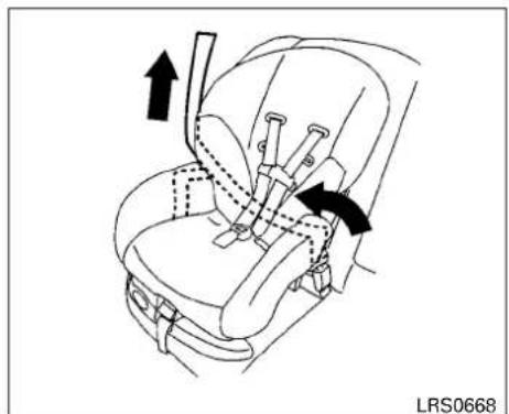 Line drawing of a car seatbelt with arrows indicating movement or force (no text or symbols)