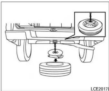 Technical line drawing of a vehicle's rear suspension system with a tire and wheel assembly (no text or symbols)