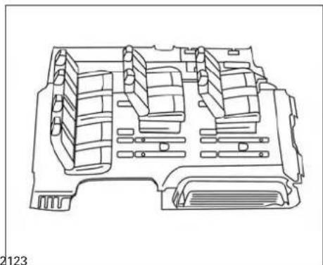 Technical line drawing of a mechanical housing or enclosure with internal compartments and structural elements (no text or symbols)