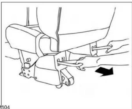 Line drawing of a mechanical assembly with hands and a black arrow indicating direction (no text or symbols)