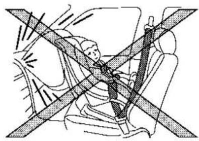 Diagram of a person sitting on a car with a seatbelt crossed, no text or symbols present