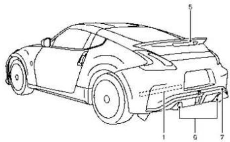 Technical diagram of a sports car with numbered parts labeled for identification