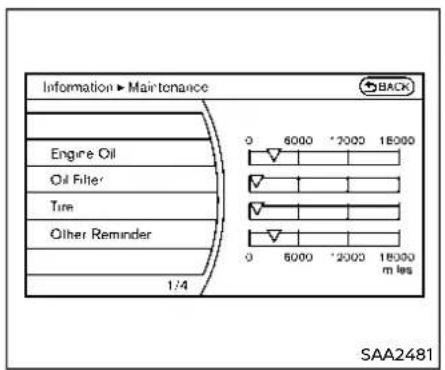 Information ► Maintenance BACK Engine Oil Oil Filter Tire Other Reminder 0 5000 2000 18000 0 5000 2000 18000 mles 1/4 SAA2481