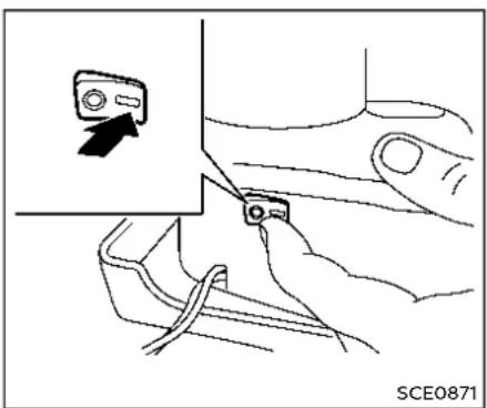 Illustration of a hand holding a device with a close-up of a button (no text or symbols visible)