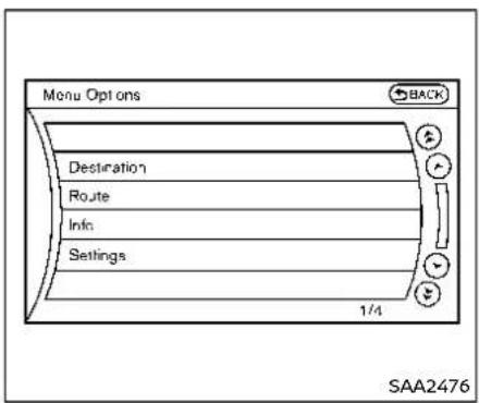 Menu Options BACK Destination Route Info Settings 1/4 SAA2476