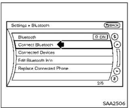 Settings • Bluetooth Bluetooth Connect Bluetooth Connected Devices Edit Bluetooth Info Replace Connected Phone 2/5 SAA2506