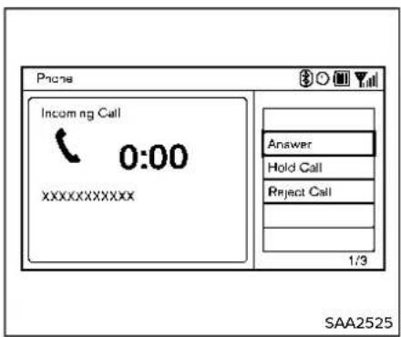 Phone Incoming Call 0:00 XXXXXXXXXX Answer Hold Call Reject Call 1/3 SAA2525