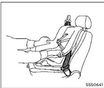 Line drawing of a person seated in a car seat with hands adjusting the seat (no text or symbols)