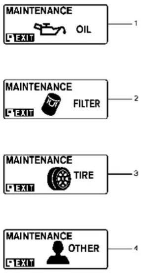 MAINTENANCE OIL EXIT MAINTENANCE FILTER EXIT MAINTENANCE TIRE EXIT MAINTENANCE OTHER EXIT
