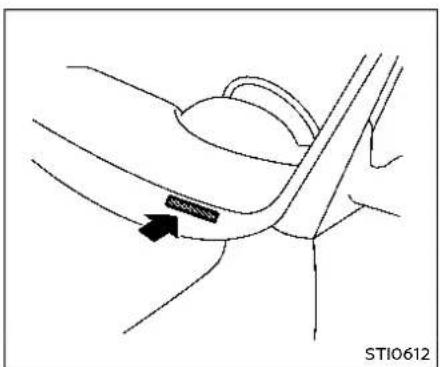 Line drawing of a car interior showing a handle and seat, with a black arrow pointing to the handle area (no text or symbols present)