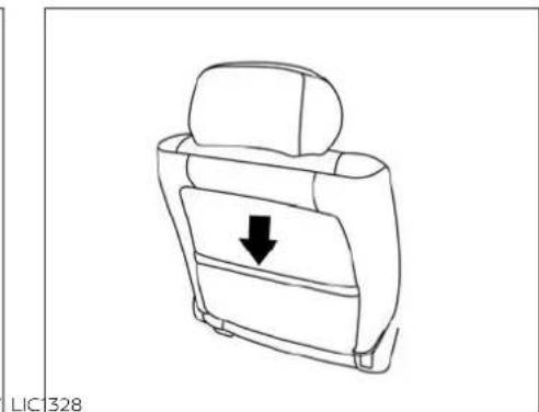 Line drawing of a car backrest seat with a black arrow indicating direction (no text or symbols)