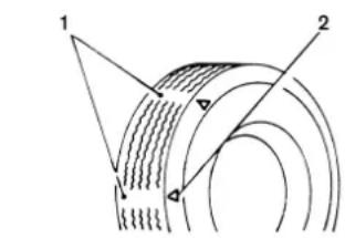 Diagram showing layered structure with labeled components 1 and 2, likely illustrating a physical or engineering concept.