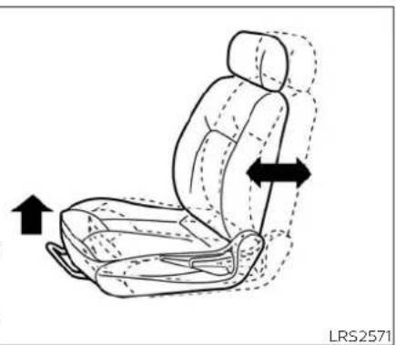 Line drawing of a car seat with directional arrows indicating movement or force (no text or symbols)