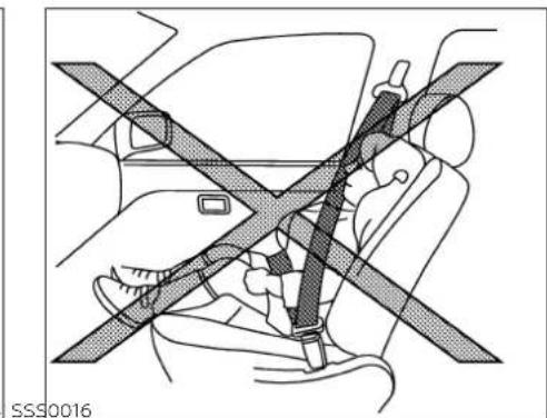 Diagram of car seatbelt and passenger seatbelt crossed in a cross-section (no text or symbols)
