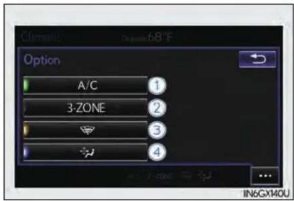 Climate: 68°F Option A/C ① 3-ZONE ② ③ ④ IN6GX140U