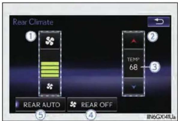 Rear Climate ① REAR AUTO ② TEMP 68 ③ REAR OFF ④ IIN6GX141Ja