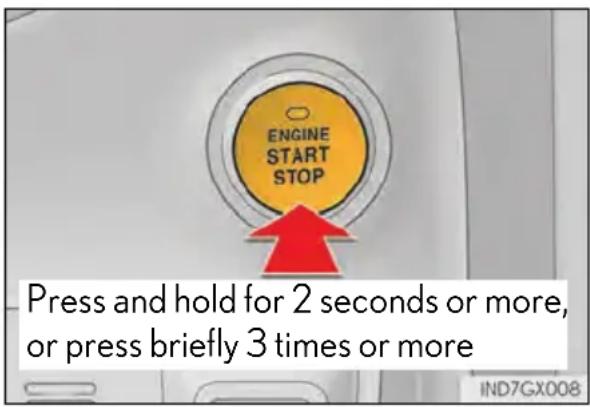 ENGINE START STOP Press and hold for 2 seconds or more, or press briefly 3 times or more