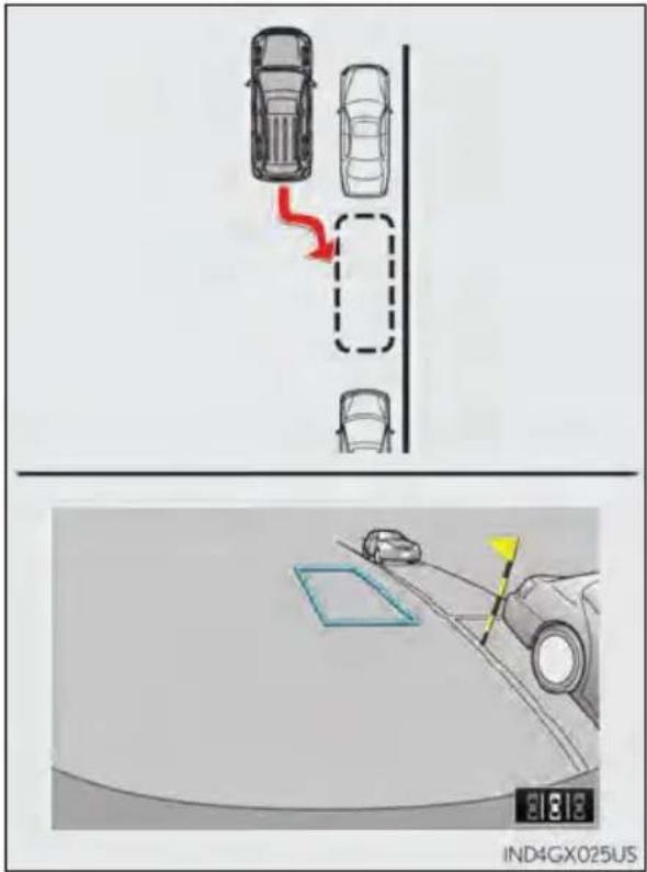 Diagram showing car collision and vehicle detection with red arrow indicating direction, plus a magnified view of a road detection area.