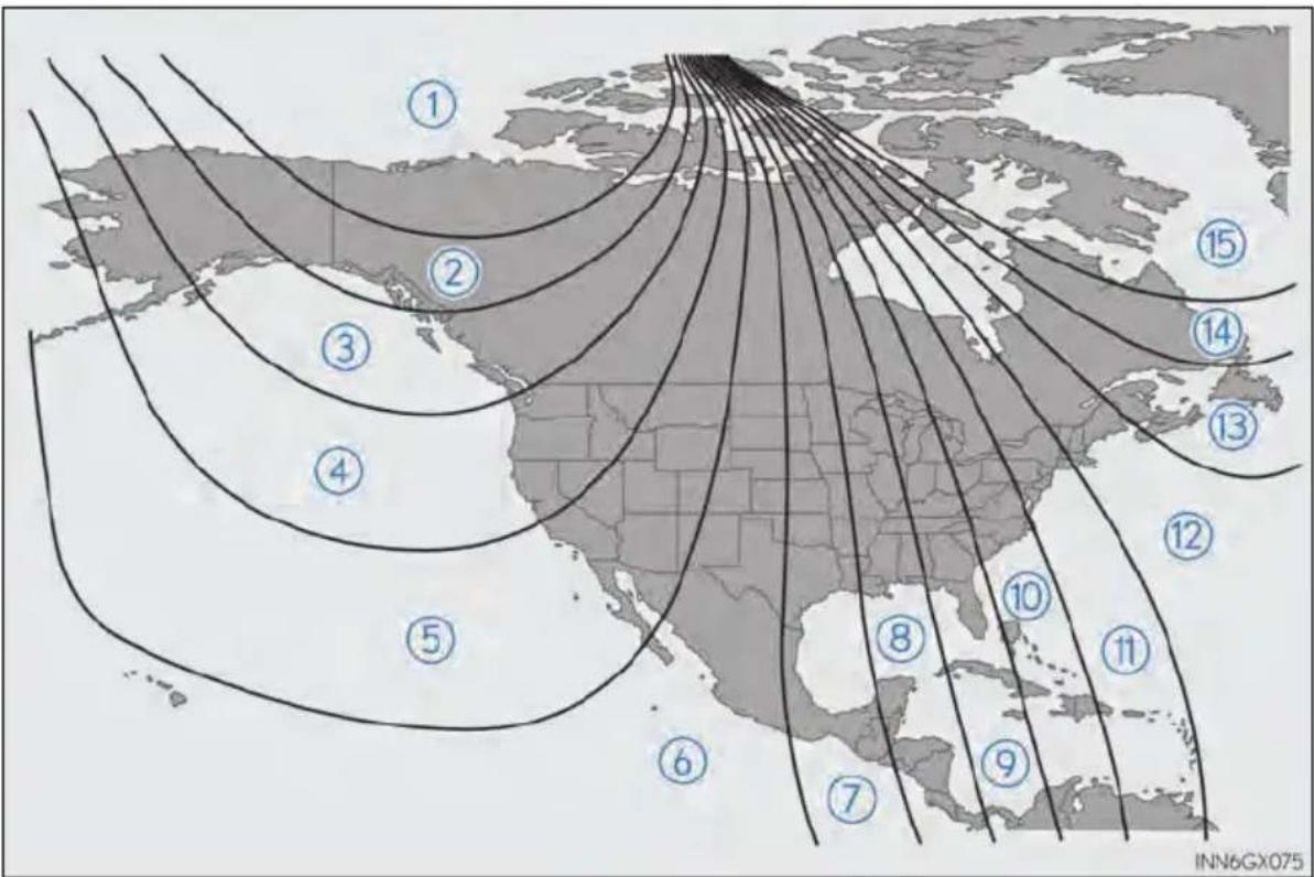 World map with numbered contour lines indicating geographic or statistical levels, likely from a scientific or engineering context.