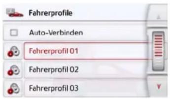 Fahrerprofile Auto-Verbinden Fahrerprofil 01 Fahrerprofil 02 Fahrerprofil 03