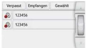 Verpasst Empfangen Gewählt 123456 123456