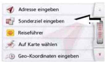 Adresse eingeben Sonderziel eingeben Reiseführer Auf Karte wählen Geo-Koordinaten eingeben