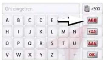 Ort eingeben: A B C D E H I J K L M N O P Q R S T U V W X Y Z >300 AEB 123 AAA OK