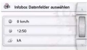 Infobox Datenfelder auswählen 0 km/h 12:50 kA