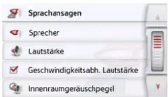 Sprachansagen Sprecher Lautstärke Geschwindigkeitsabh. Lautstärke Innenraumgeräuschpegel