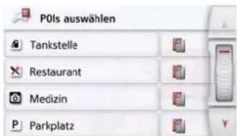 POIs auswählen Tankstelle Restaurant Medizin Parkplatz