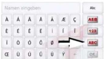 Namen eingeben A A A A A A E C E E E E i i i I O O O Ø CE U U U U Y ABC 123 OK