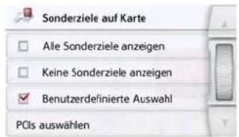 Sonderziele auf Karte Alle Sonderziele anzeigen Keine Sonderziele anzeigen Benutzerdefinierte Auswahl PCIs auswählen