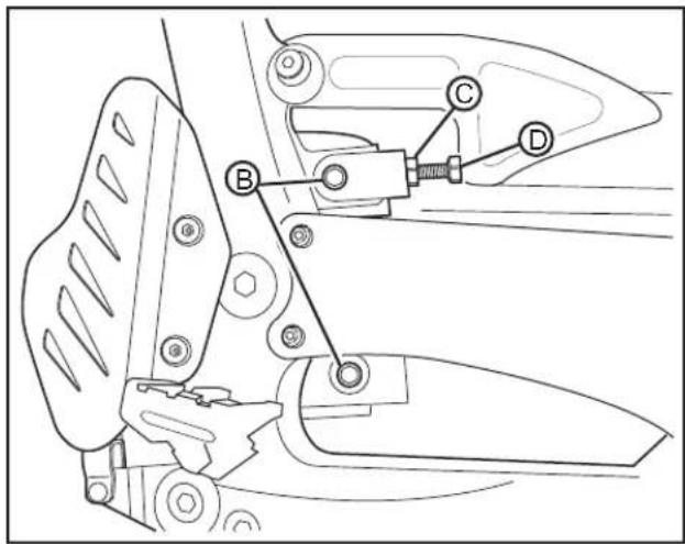 Technical diagram of a mechanical assembly with labeled parts A, B, C, and D